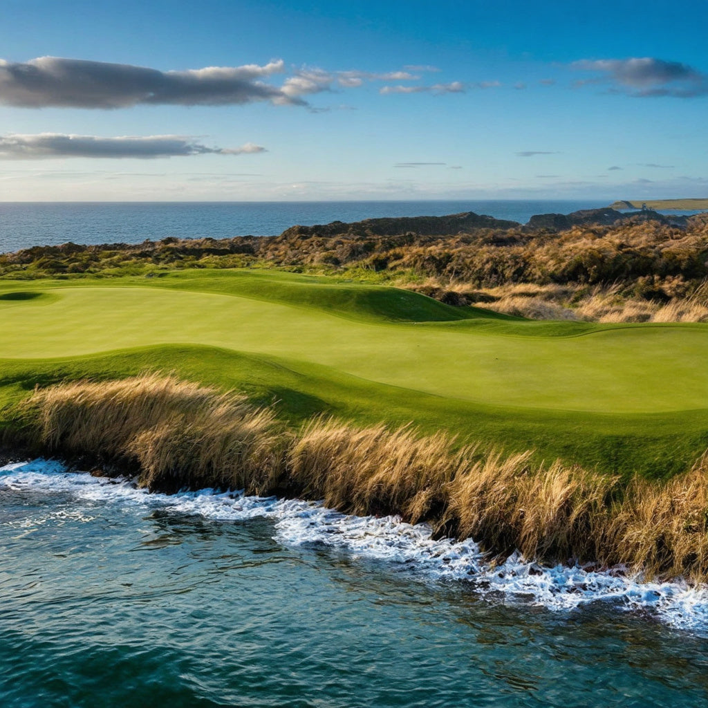 Drone view of a traditional of a coastal golf hole