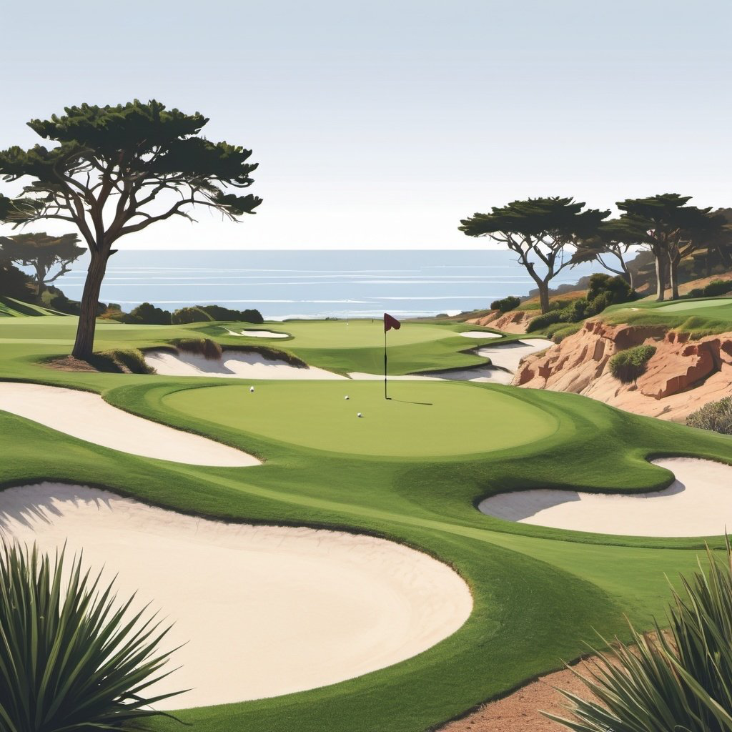 Illustrated Golf hole with bunkers