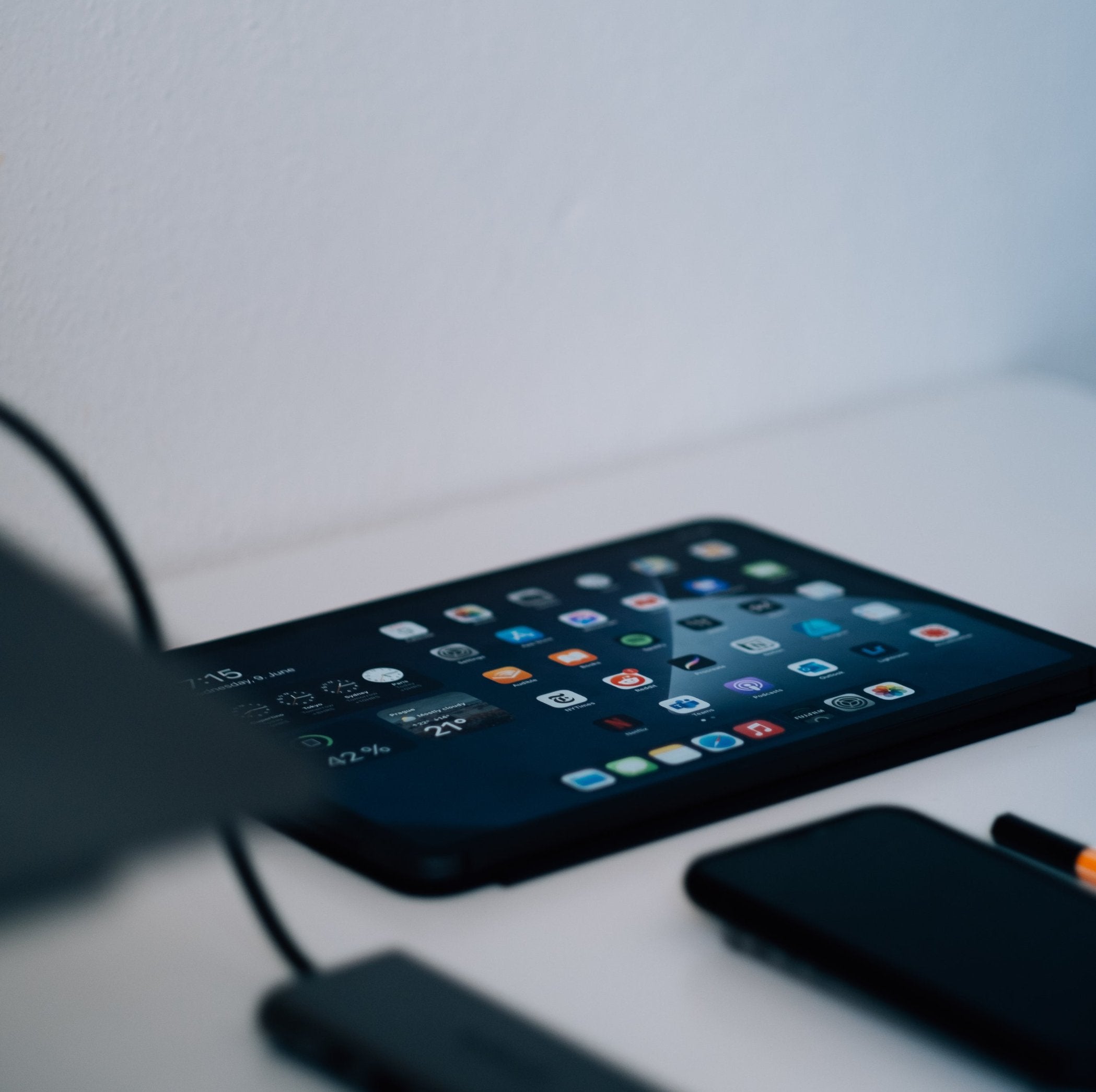 Tablet lays on table